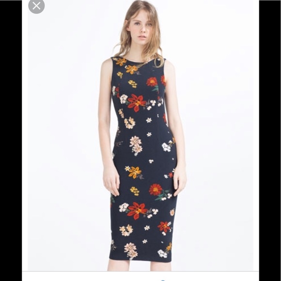 🌺 NWT! Zara Floral Midi Dress Size M - Picture 2 of 4